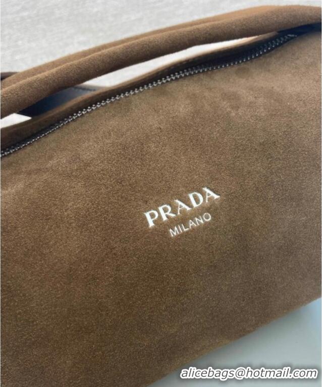 Luxury Discount Prada Suede shoulder bag 2VH188 Brown 2025
