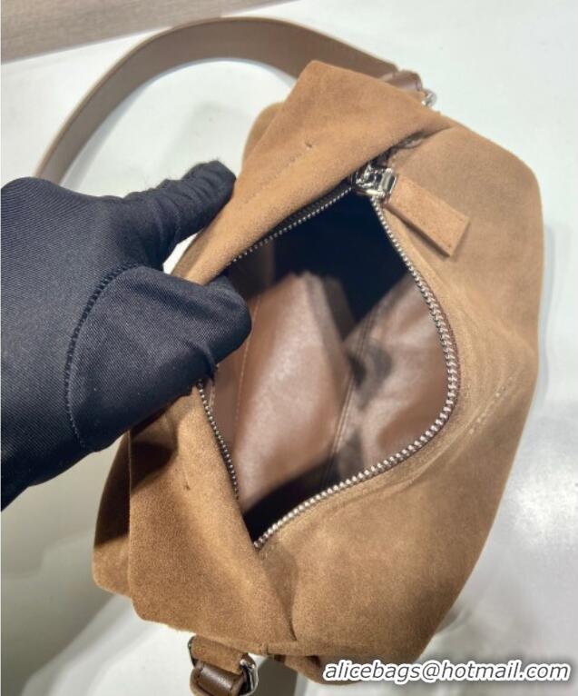 Luxury Discount Prada Suede shoulder bag 2VH188 Brown 2025