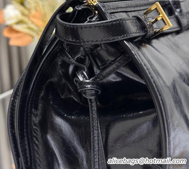 Best Quality Prada Bonnie extra large shiny leather handbag 1BA439 Black 2025