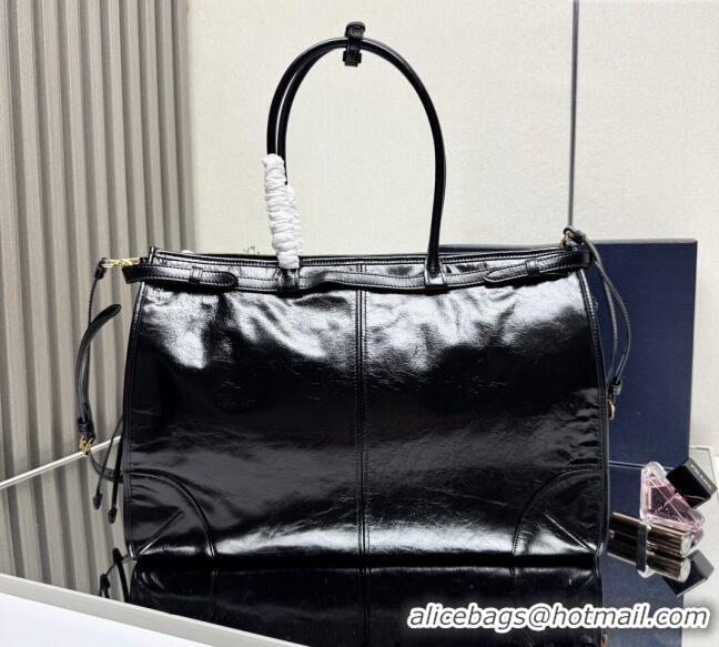 Best Quality Prada Bonnie extra large shiny leather handbag 1BA439 Black 2025