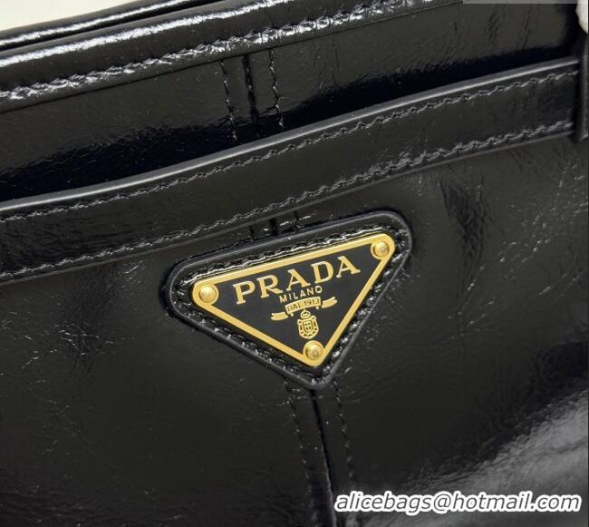 Best Quality Prada Bonnie extra large shiny leather handbag 1BA439 Black 2025