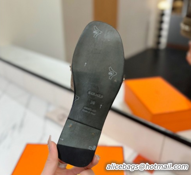 Luxury Cheap Hermes Giulia Flat Slides Sandal in Suede with Kelly Buckle and Studs Grey 0421030