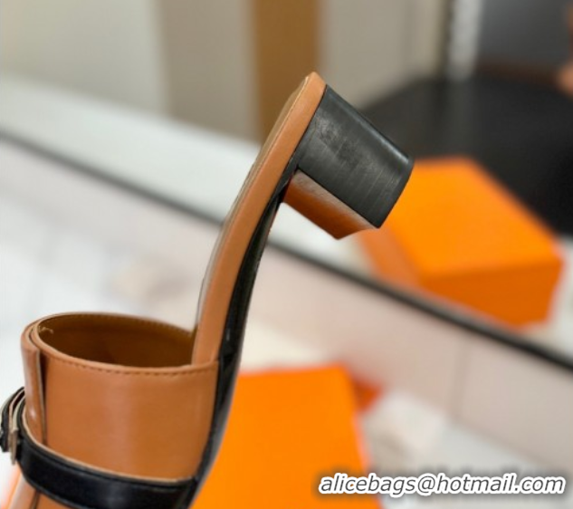 Sumptuous Hermes Gigi Heel Slides Sandal 4.5cm in Calfskin Leather with Kelly Buckle Brown 0421033