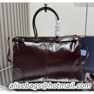 Top Quality Prada Bonnie extra large leather handbag 1BA439 Dark Brown 2025