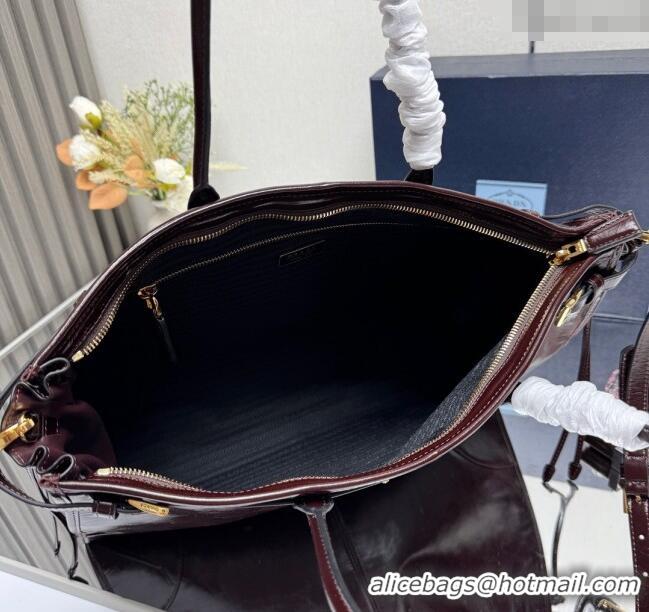 Top Quality Prada Bonnie extra large leather handbag 1BA439 Dark Brown 2025