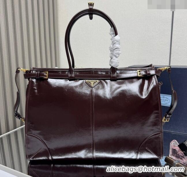 Top Quality Prada Bonnie extra large leather handbag 1BA439 Dark Brown 2025