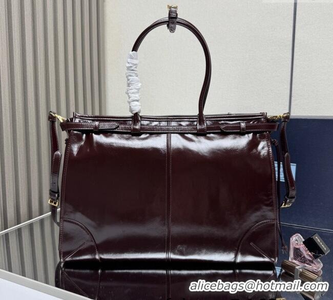 Top Quality Prada Bonnie extra large leather handbag 1BA439 Dark Brown 2025