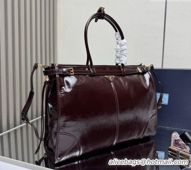 Top Quality Prada Bonnie extra large leather handbag 1BA439 Dark Brown 2025