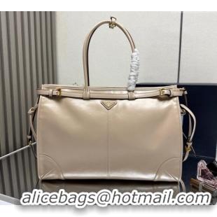 Discount Prada Bonnie extra large leather handbag 1BA439 Light Beige 2025