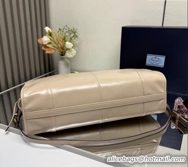 Discount Prada Bonnie extra large leather handbag 1BA439 Light Beige 2025