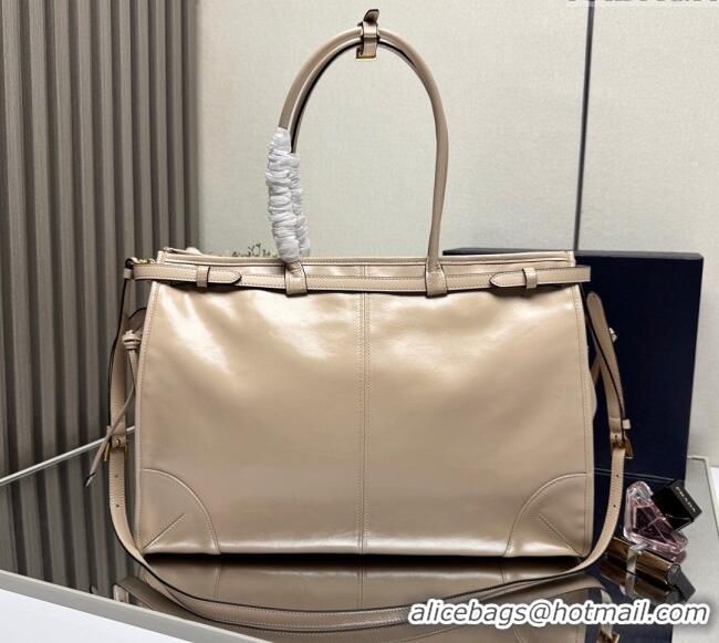 Discount Prada Bonnie extra large leather handbag 1BA439 Light Beige 2025