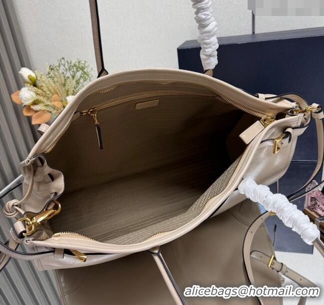 Discount Prada Bonnie extra large leather handbag 1BA439 Light Beige 2025