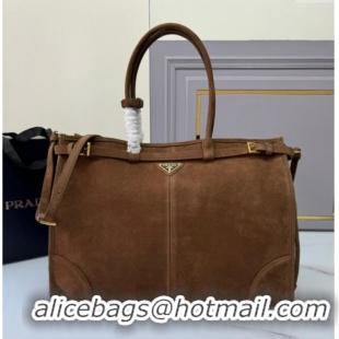 Most Popular Prada Bonnie Large suede handbag 1BA439 Cocoa Brown 2024