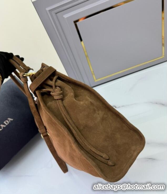 Most Popular Prada Bonnie Large suede handbag 1BA439 Cocoa Brown 2024