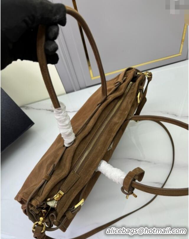 Most Popular Prada Bonnie Large suede handbag 1BA439 Cocoa Brown 2024
