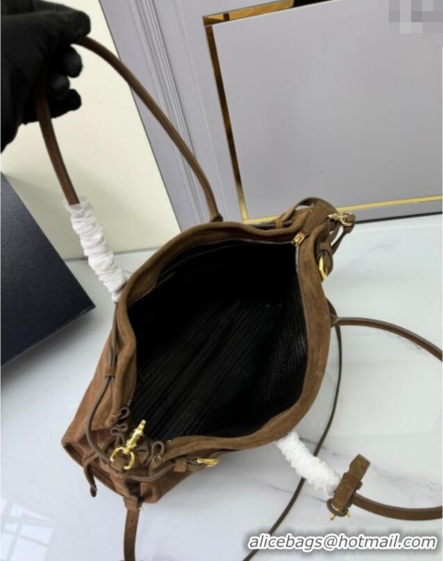 Most Popular Prada Bonnie Large suede handbag 1BA439 Cocoa Brown 2024