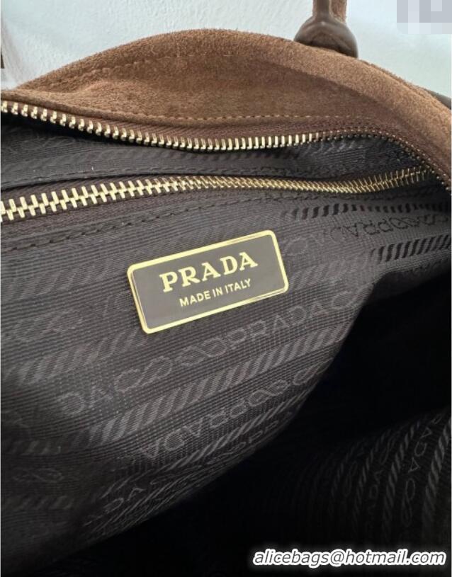 Most Popular Prada Bonnie Large suede handbag 1BA439 Cocoa Brown 2024