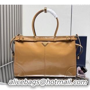 Luxury Discount Prada Bonnie extra large leather handbag 1BA439 Light Brown 2025