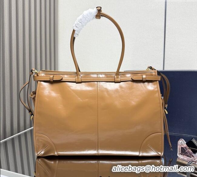 Luxury Discount Prada Bonnie extra large leather handbag 1BA439 Light Brown 2025