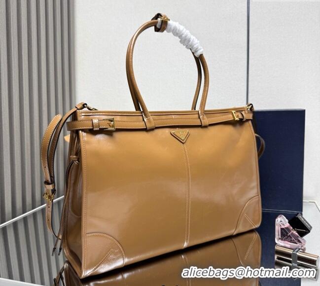 Luxury Discount Prada Bonnie extra large leather handbag 1BA439 Light Brown 2025