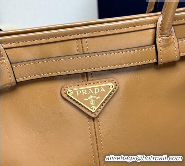 Luxury Discount Prada Bonnie extra large leather handbag 1BA439 Light Brown 2025