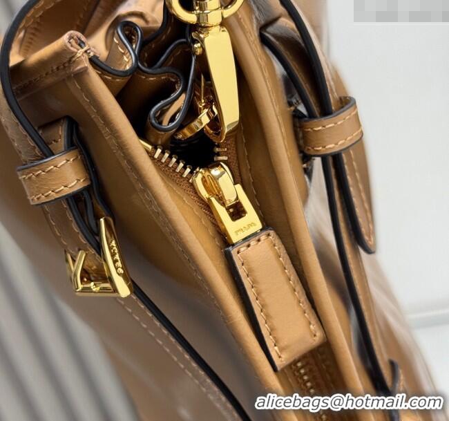 Luxury Discount Prada Bonnie extra large leather handbag 1BA439 Light Brown 2025