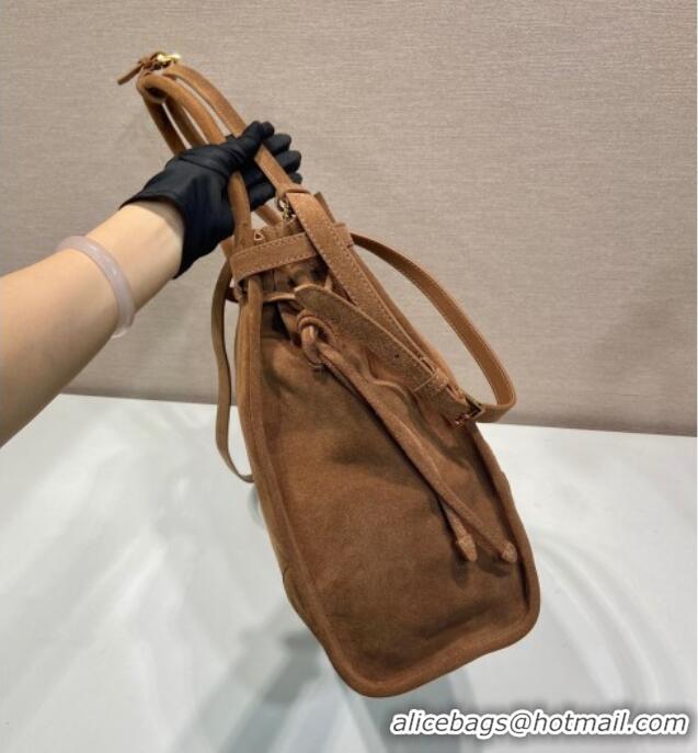New Cheap Prada Bonnie extra large suede handbag 1BA439 Brown 2025