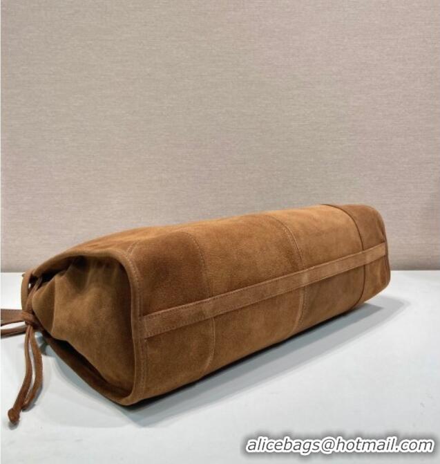 New Cheap Prada Bonnie extra large suede handbag 1BA439 Brown 2025