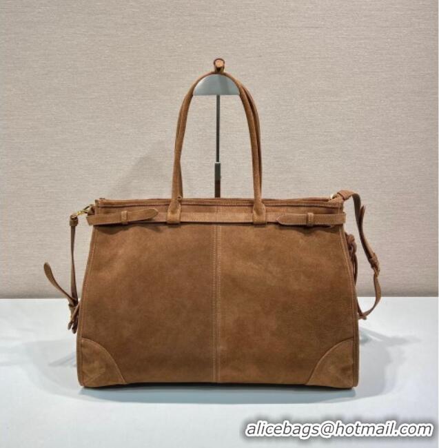 New Cheap Prada Bonnie extra large suede handbag 1BA439 Brown 2025