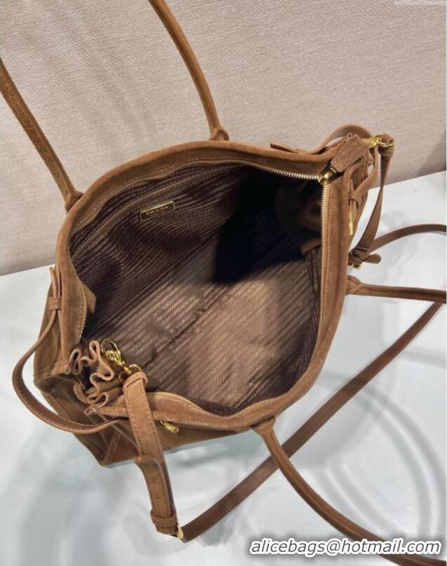 New Cheap Prada Bonnie extra large suede handbag 1BA439 Brown 2025