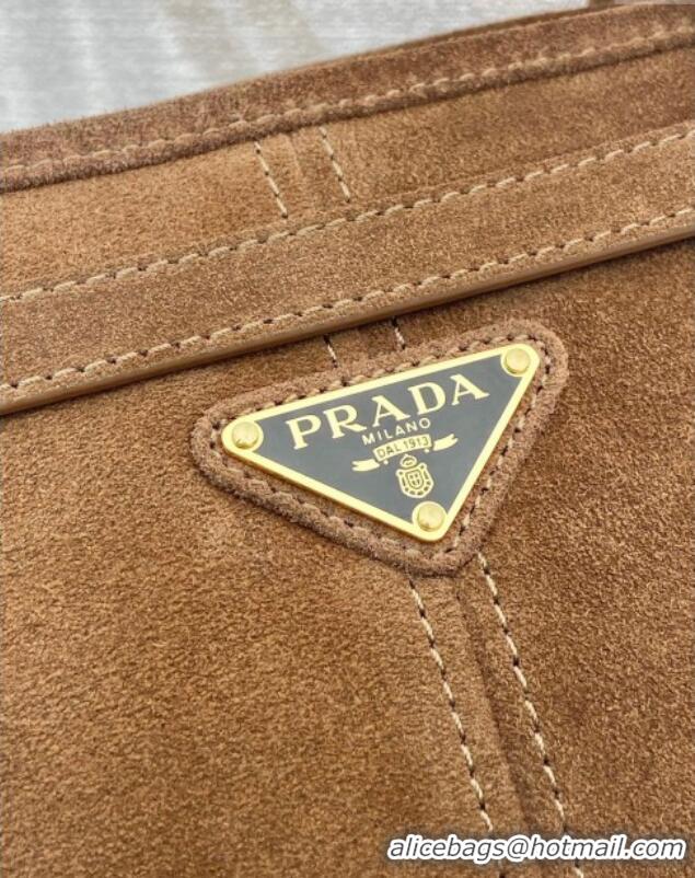 New Cheap Prada Bonnie extra large suede handbag 1BA439 Brown 2025