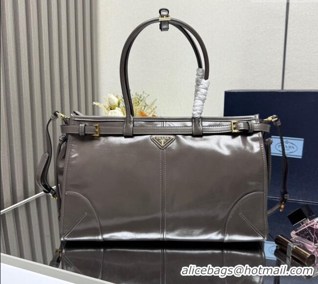 Best Price Prada Bonnie large leather handbag 1BA433 Dark Grey 2025