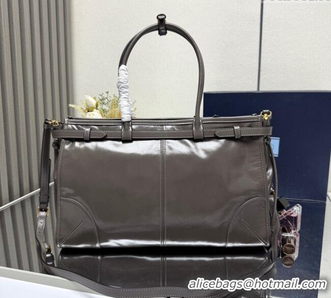 Best Price Prada Bonnie large leather handbag 1BA433 Dark Grey 2025