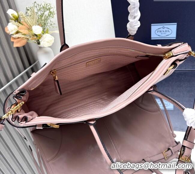 Famous Brand Prada Bonnie large leather handbag 1BA433 Light Pink 2025