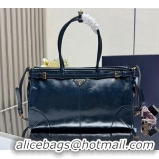 Promotional Prada Bonnie large leather handbag 1BA433 Dark Blue 2025