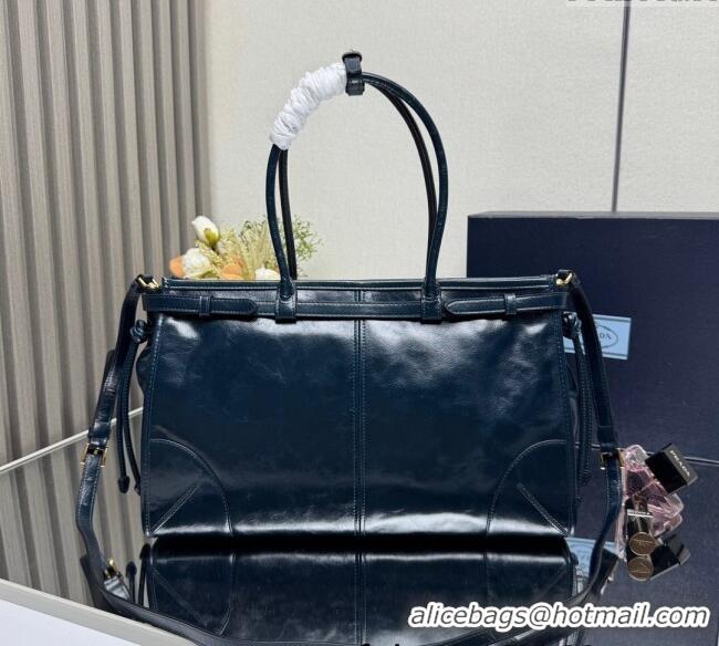 Promotional Prada Bonnie large leather handbag 1BA433 Dark Blue 2025