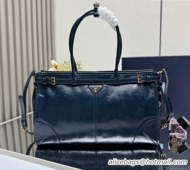 Promotional Prada Bonnie large leather handbag 1BA433 Dark Blue 2025