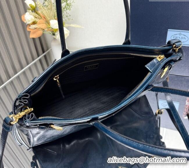 Promotional Prada Bonnie large leather handbag 1BA433 Dark Blue 2025