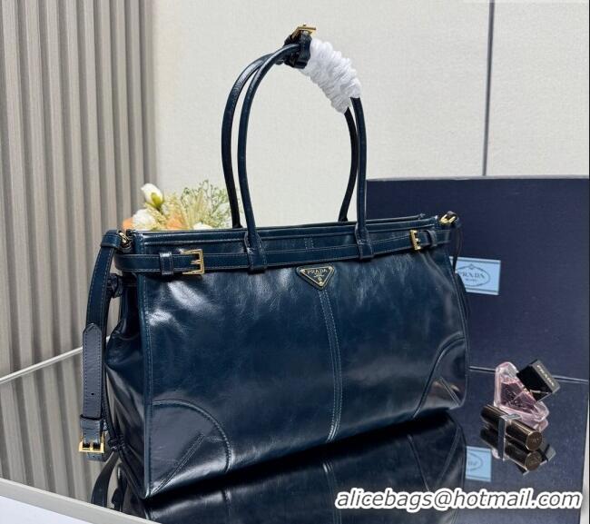 Promotional Prada Bonnie large leather handbag 1BA433 Dark Blue 2025