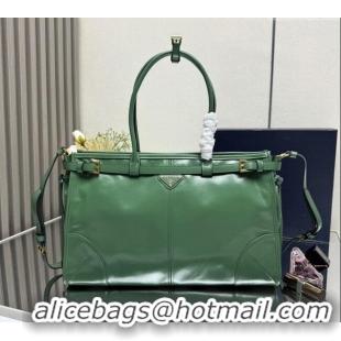 Big Discount Prada Bonnie large leather handbag 1BA433 Light Green 2025