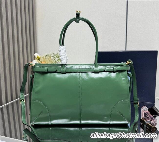 Big Discount Prada Bonnie large leather handbag 1BA433 Light Green 2025