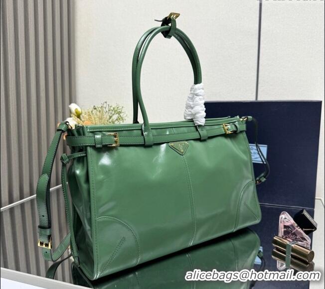 Big Discount Prada Bonnie large leather handbag 1BA433 Light Green 2025