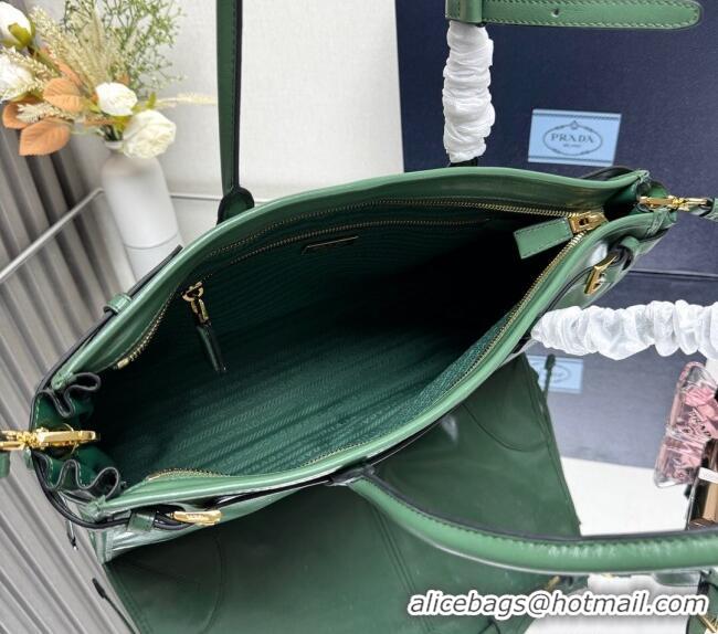 Big Discount Prada Bonnie large leather handbag 1BA433 Light Green 2025