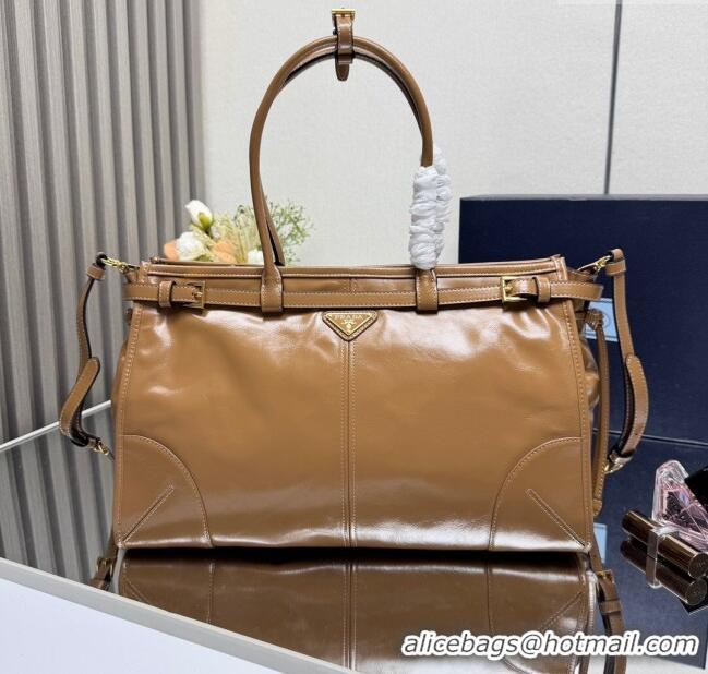 Traditional Specials Prada Bonnie large leather handbag 1BA433 Light Brown 2025