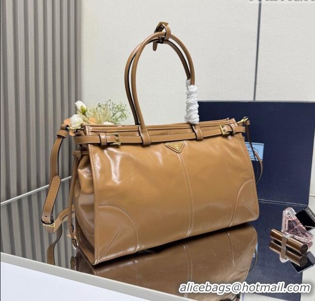 Traditional Specials Prada Bonnie large leather handbag 1BA433 Light Brown 2025