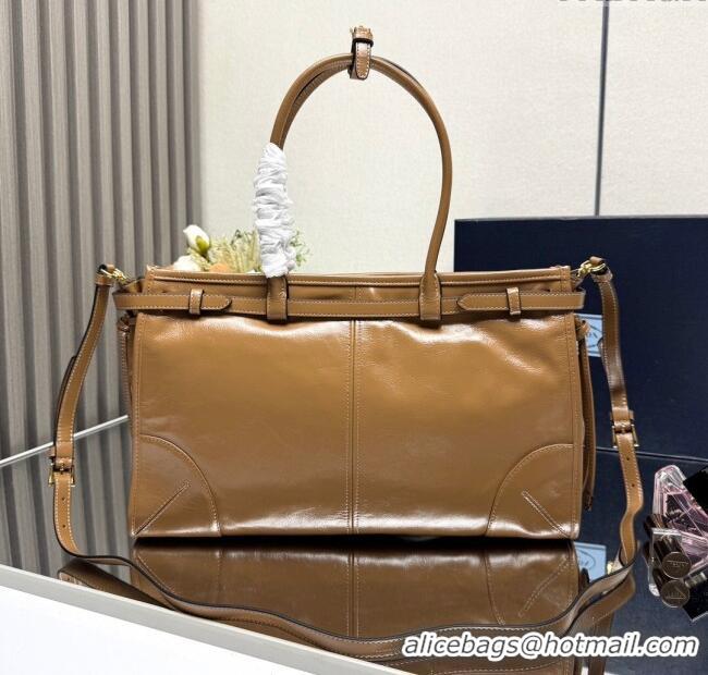 Traditional Specials Prada Bonnie large leather handbag 1BA433 Light Brown 2025