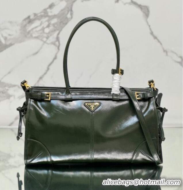 Good Product Prada Bonnie Large leather handbag 1BA433 Dark Green 2024
