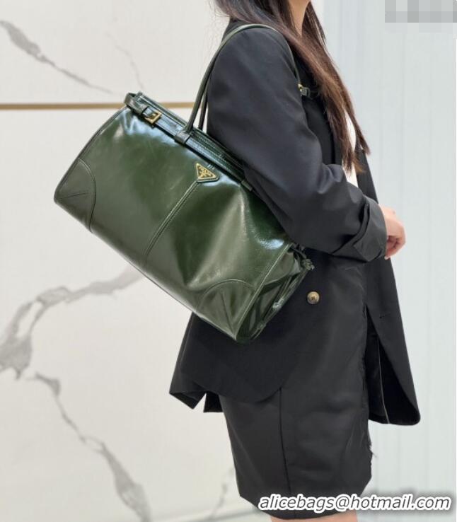 Good Product Prada Bonnie Large leather handbag 1BA433 Dark Green 2024