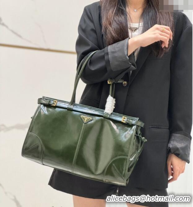 Good Product Prada Bonnie Large leather handbag 1BA433 Dark Green 2024