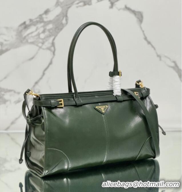 Good Product Prada Bonnie Large leather handbag 1BA433 Dark Green 2024